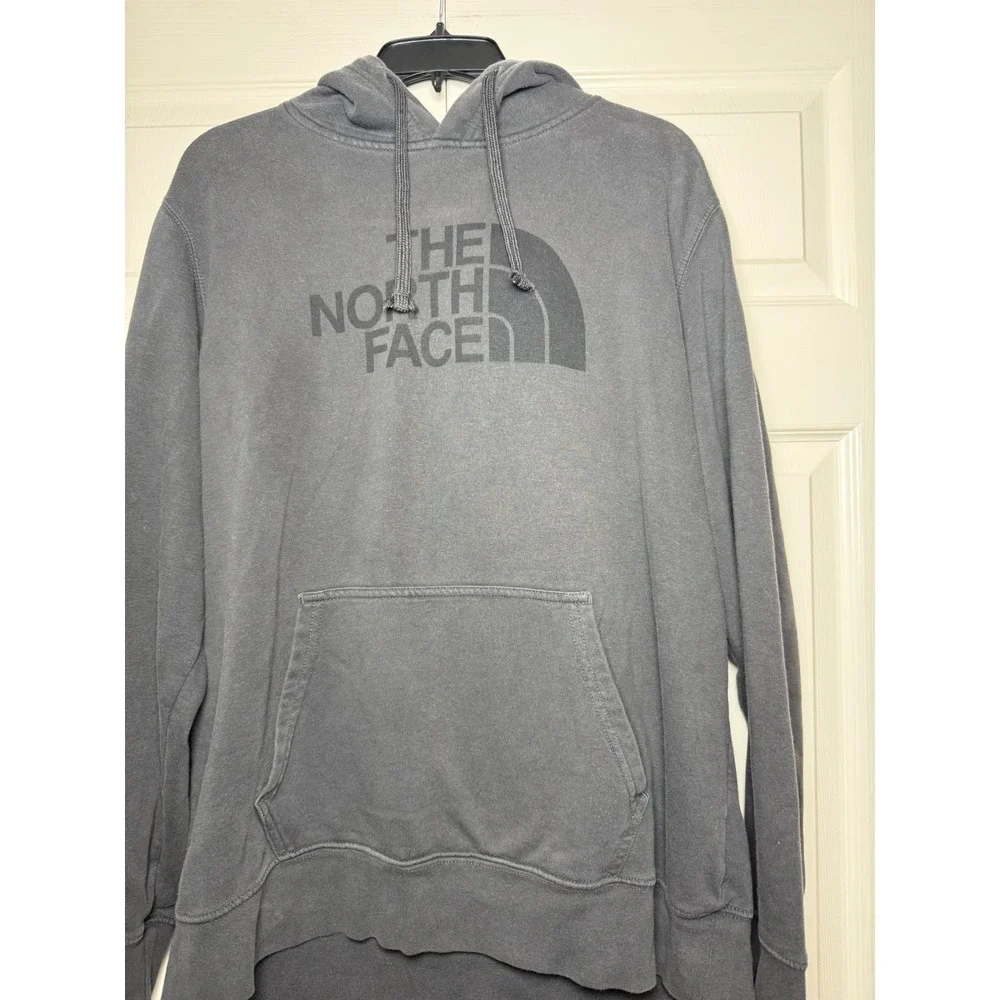 The North Face Mens Logo Pullover Hoodie Gray Faded Fleece Sweatshirt Large